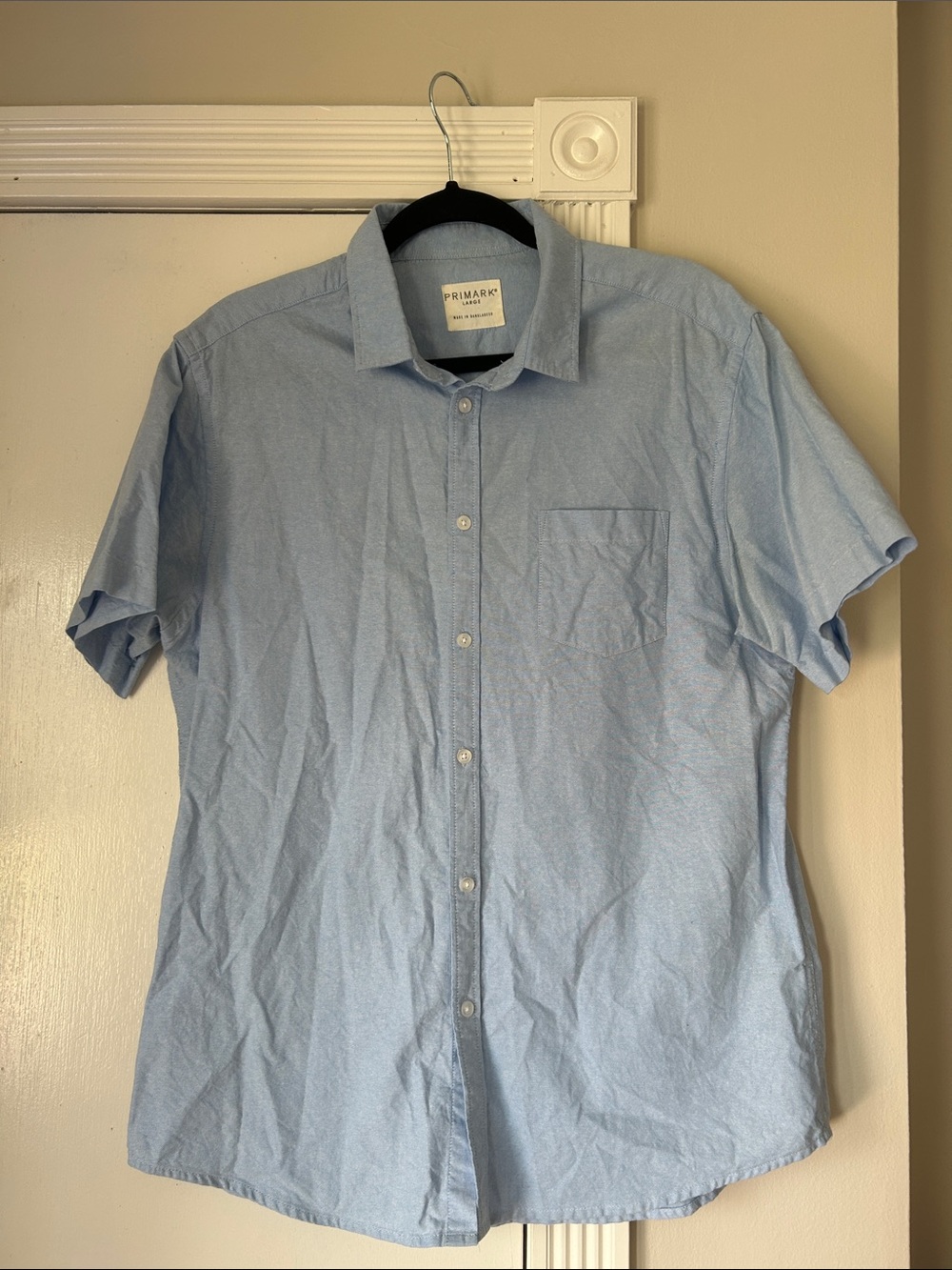 Primark preppy Large Men's blue Short Sleeve Button-Down Shirt business casual